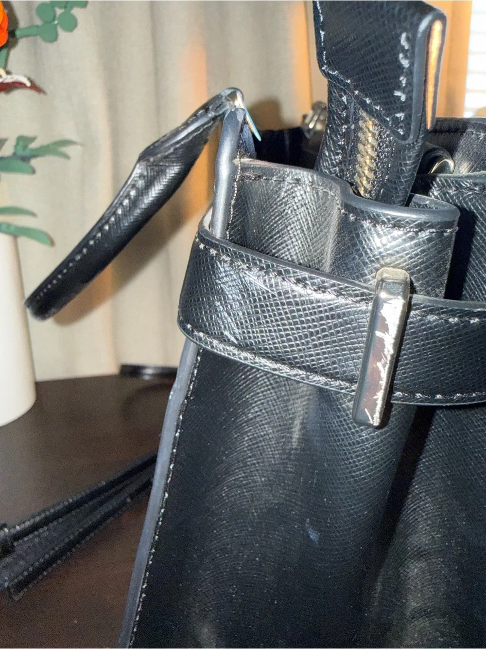 kate spade Black Leather Structured Top-Handle Tote with Zip Wallet